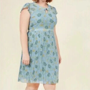 ModCloth Expansive Interests Dress A-Line Pineapple Floral Dress Pleated Size 2X